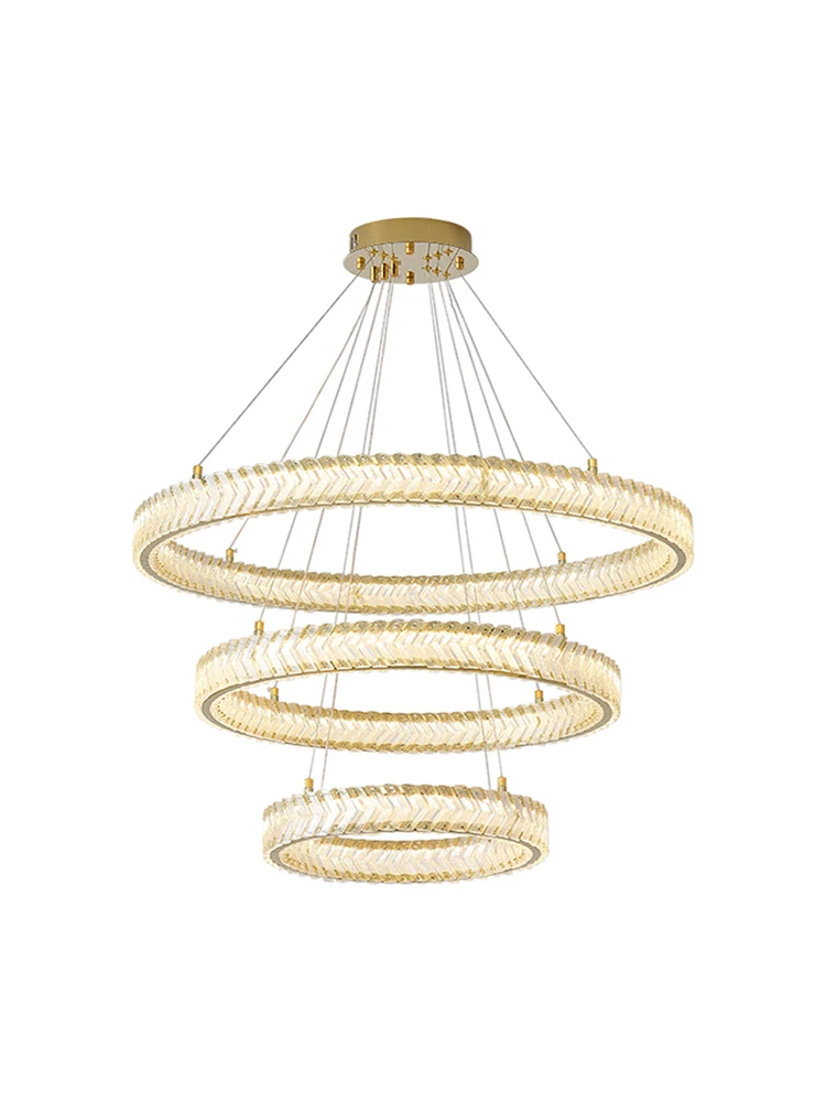 

Dimmable LED Height Adjustable Chandelier 3 Layers Arrow Shaped Crystal Modern Suspension Gold Round Home Decor Lobby