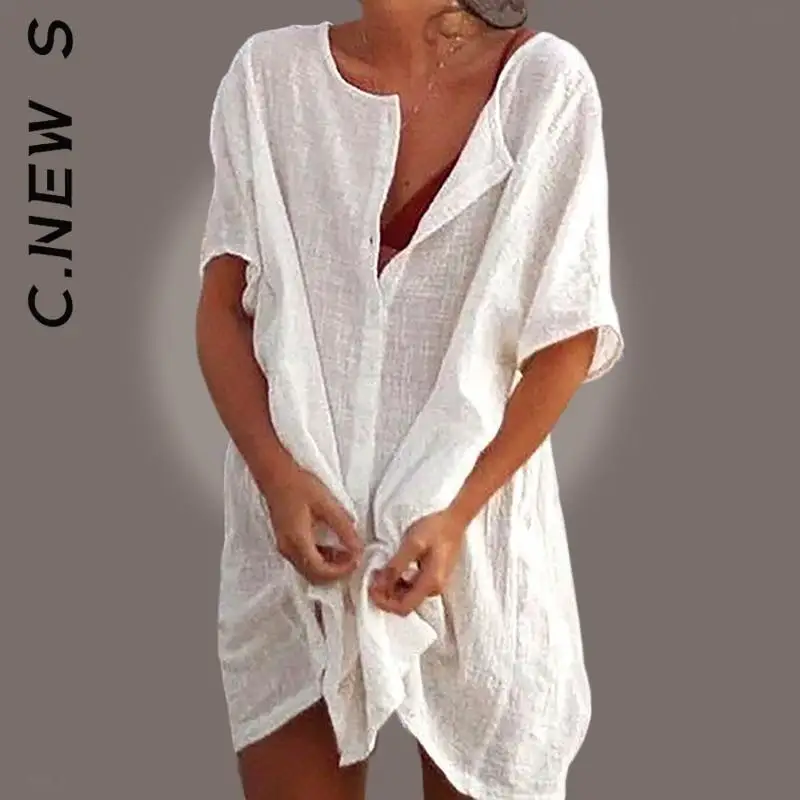 

C.New S Woman Swimwear Beach Cover up Beachwear Mini Dress Cotton Tunics Beach Women Swimsuit Cover-ups Sai de Praia Drop