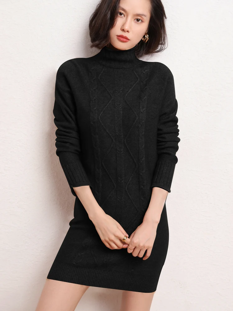 Thick Sweater Women Woolen Sweater Winter Sweater Sweater Sweater Dress Loose Large Size Dress Warm Twist Base Sweater