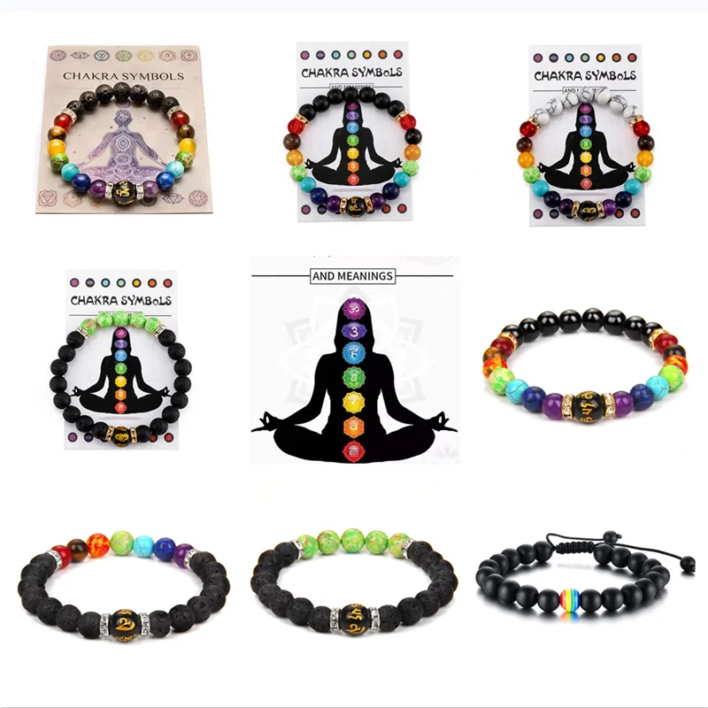 

7 Chakra Bracelet with Meaning Cardfor Men Women Natural Crystal Healing Anxiety Jewellery Mandala Yoga Meditation Bracelet Gift