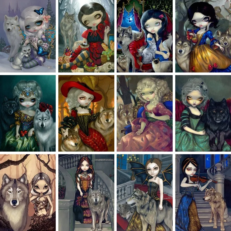 

Алмазная 5D картина Elf Fairy And Wolf, картина с большими глазами в готическом стиле, вышивка крестиком, мозаика, украшение, подарок
