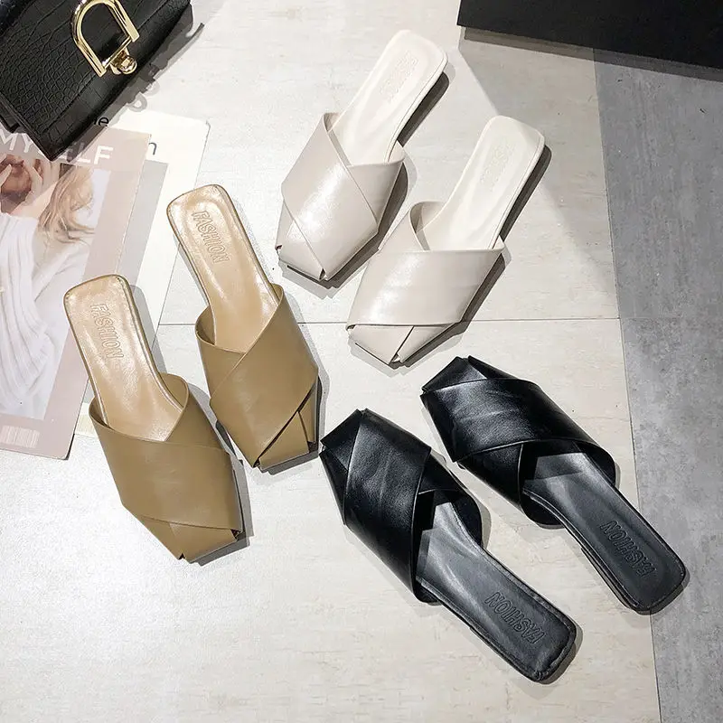 Slipper Women's Mules Low Heel Comfortable Sandals Shoes for Women Designer Fashion Slippers Luxury Flat Summer New 2023 Leather