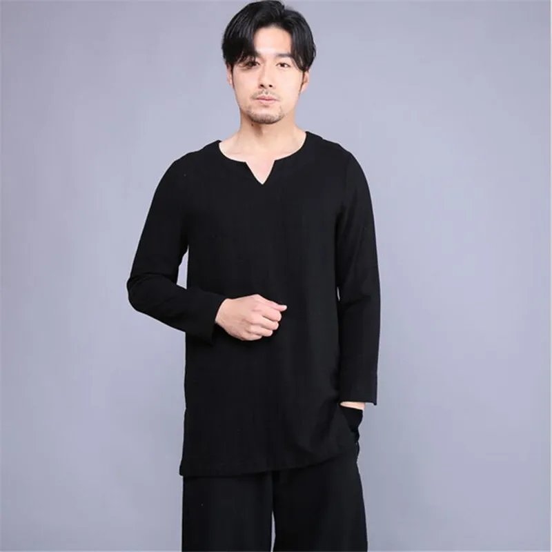 Size Plus Size Linen Shirts Men Basic Style Kung Fu Short Sleeve Shirts Pull Over Summer Thin Chinese Casual Linen Shirt