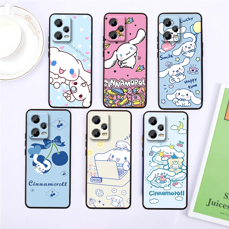 Милый искусственный чехол Cinnamoroll для Xiaomi Redmi Note 13 12R 12 12S Turbo 11 11T 11S 10 10S Pro Plus черный