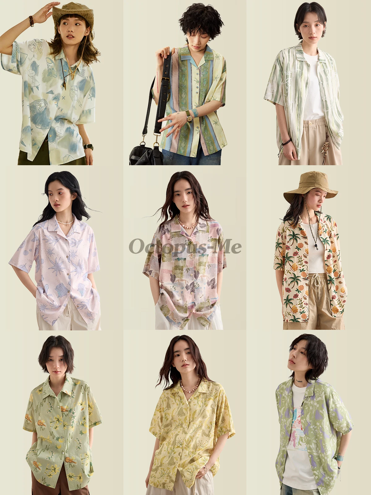 Octopusme Octopus Home Vacation Seaside Short sleeve Flower Shirt Collection Summer Design Sense Print Beach