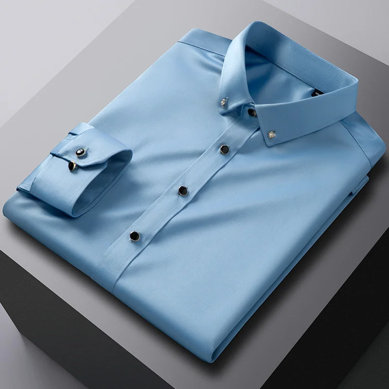 2022 New Men's Long Sleeve Elastic Comfortable Korean Slim Fit Business Casual Shirts