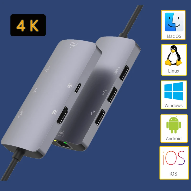 Многофункциональная док-станция для Mac OS /Windows/Linux/Android/IOS Type-C в HDMI адаптер USB 3 0 4K -