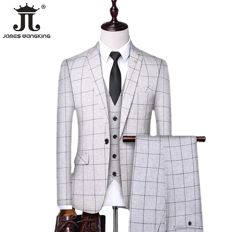 

Jacket Vest Pants / Groom Wedding Dress Plaid Men's Formal Business Suit Three Piece Set Trajes De Hombre De Vestir Elegantes