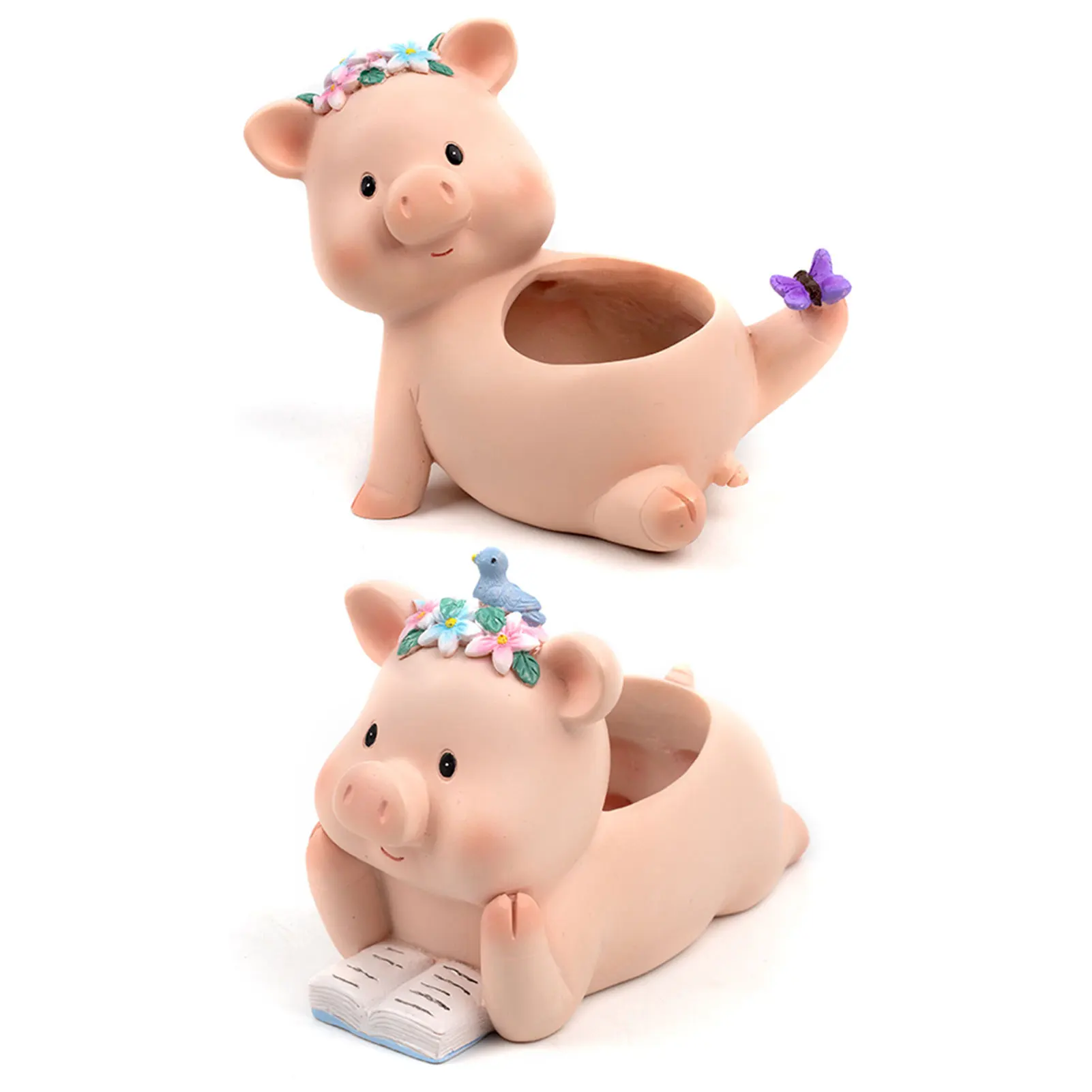 

Cute Piggy Shape Resin Flower Pot Vivid Colors Decorative Planter for Study Office Desk Decoration