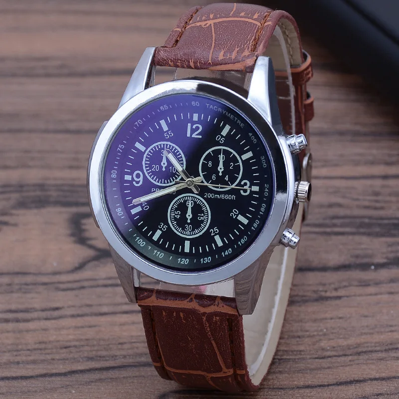 Fashion men's watch Leather strap Quartz wrist Business watch simple and stylish dress watch blue glass men's watch enlarge