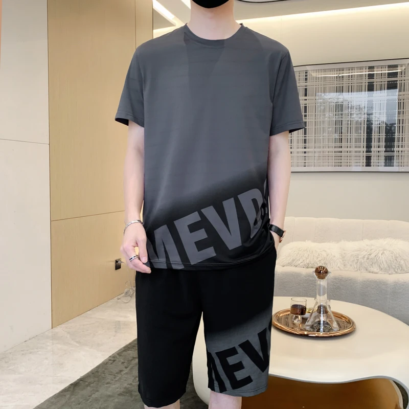 2023 Summer Men's Tracksuit 2 Piece Set Fashion Casual Short-Sleeved T-Shirt and Shorts Sport Suit Male Breathable Man Clothing