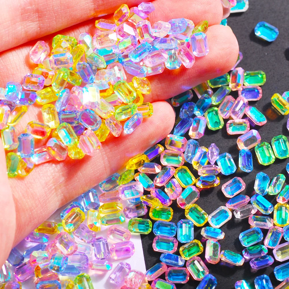 

50Pcs Ice Shape Crystal Clear Aurora Mocha Nail Rhinestones Decorations Sugar Cube Stones Nail Glass Gems Manicure Strass Parts