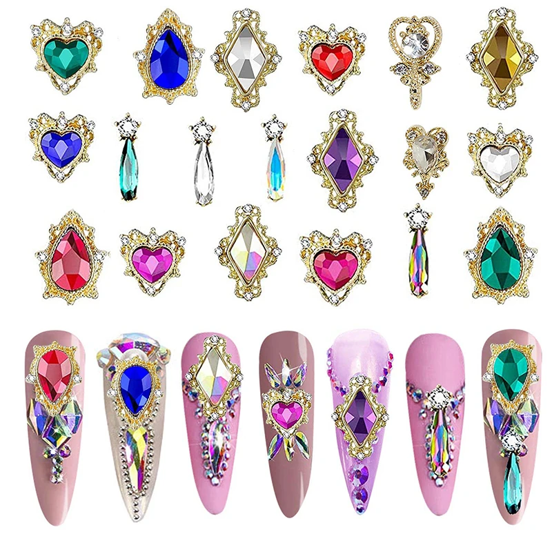 Wholesale 100pcs Nail Art Rhinestones Gems Decoration 3D Metall Alloy Hearts Nail Charms Diy Crystal Nail Art Accessories Supply