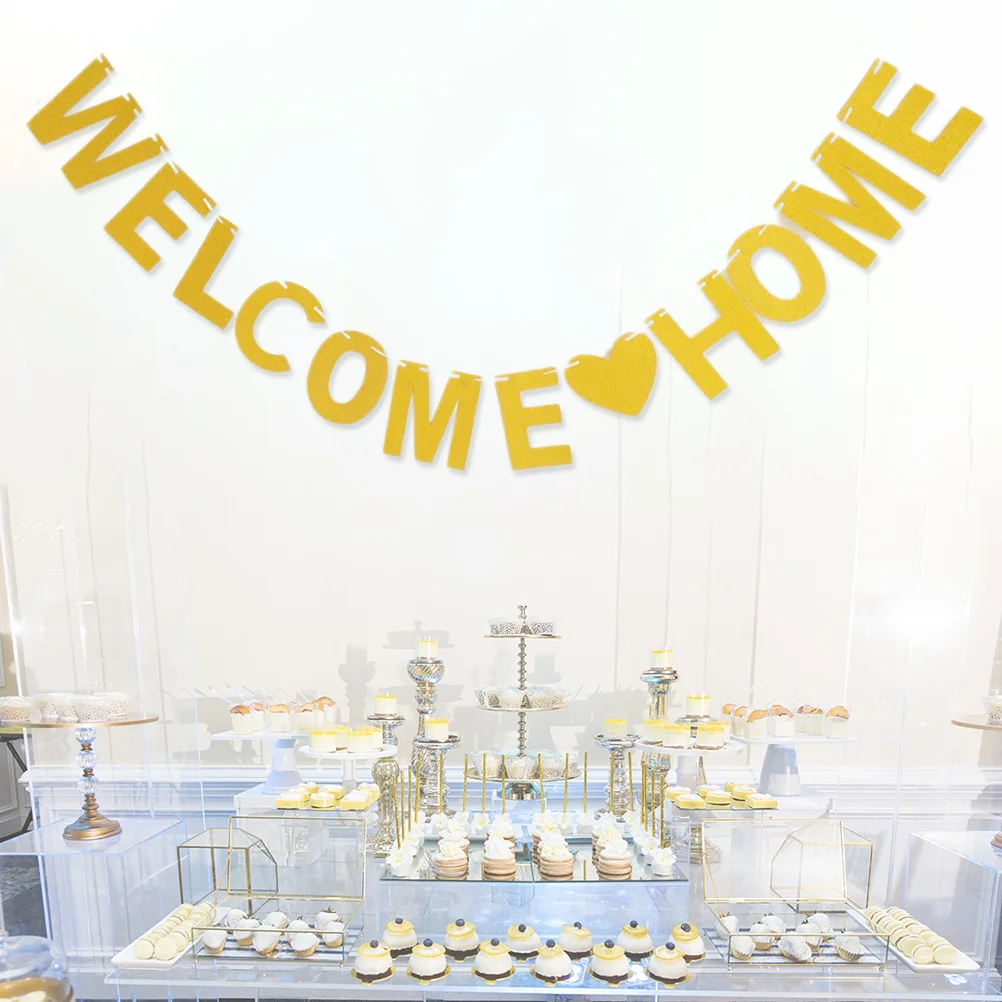 

Banner Bunting Baby Flags Garland Decorative Boy Welcome Comein Glitter Gold Party