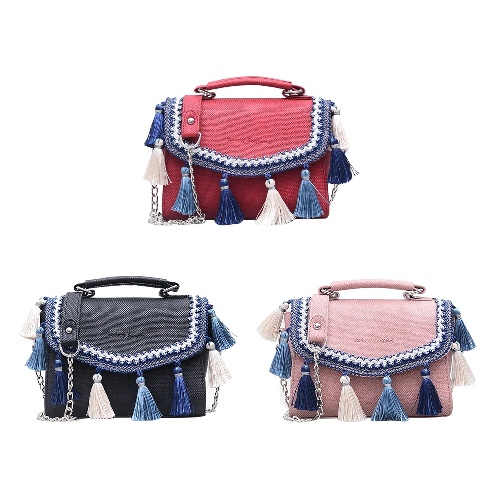 

Classic Women Tassel Shoulder Messenger Bag Ladies Girls Small Square Vintage Chain Crossbody Handbag for Shopping