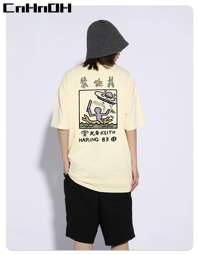 CnHnOH Streetwear HipHop Women Tees CoupleOriginal New Product Creative Anime Printing Short Sleeve T-Shirt Cotton Loose