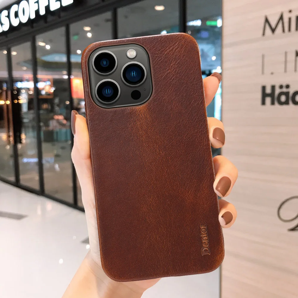 

Vintage Oil Wax Genuine Leather Back Phone Cover for iPhone 13 12 11 Pro Max 12 13 Mini Business Fashion Thin Protection Cases
