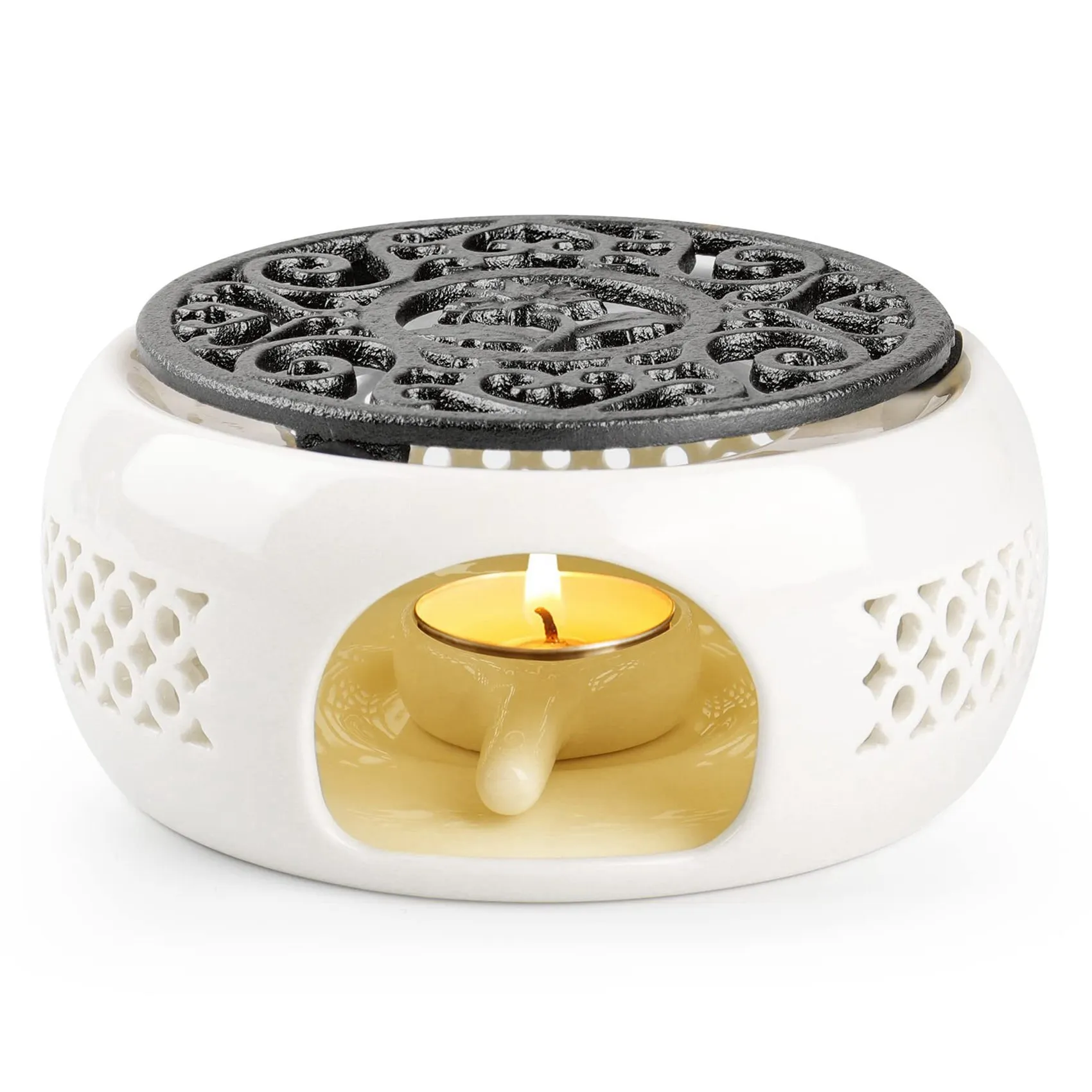 

Tea Warmer Ceramic Teapot Warmer Hollow Carved Design Porcelain Tea Warmer with Stove Mat Suitable for Heat of Tea