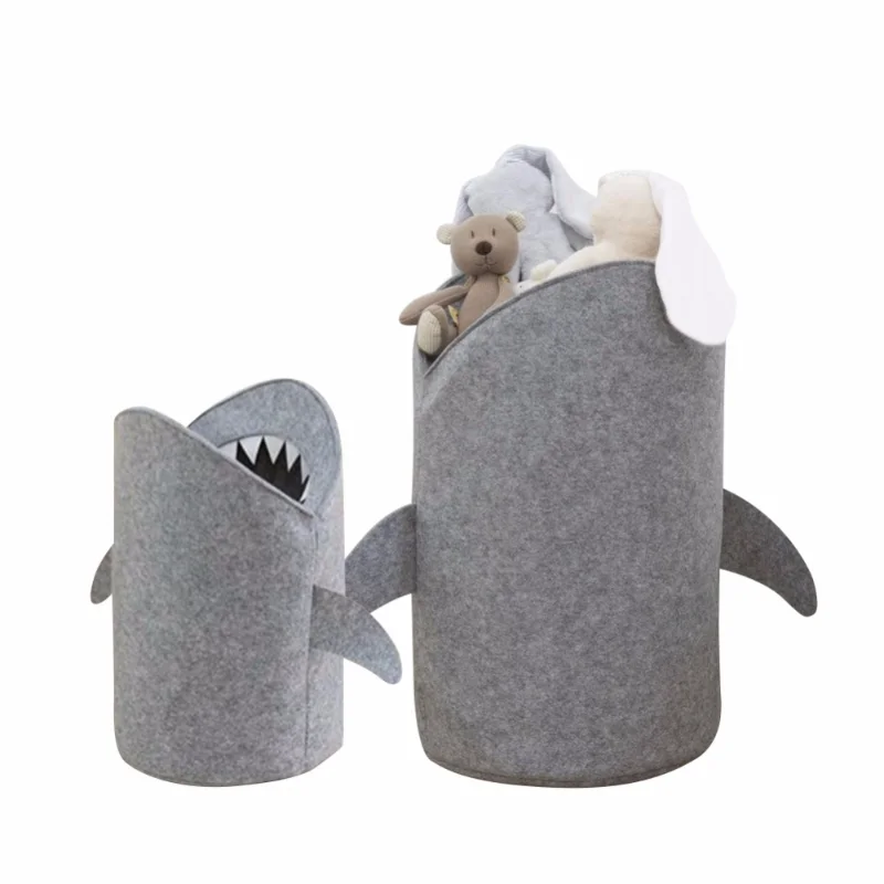 

Shark Shape Large Capacity Storage Basket Toys Clothing Container Dustproof Animal Felt Laundry Bag For Baby Kids Home Organizer