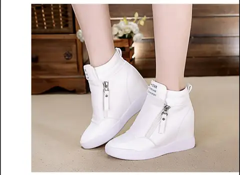 Женские ботинки, повседневная сохраняющая тепло Белая обувь из искусственной кожи на платформе, Дамская обувь на танкетке для отдыха, модная женская черная массивная новая обувь с круглым носком