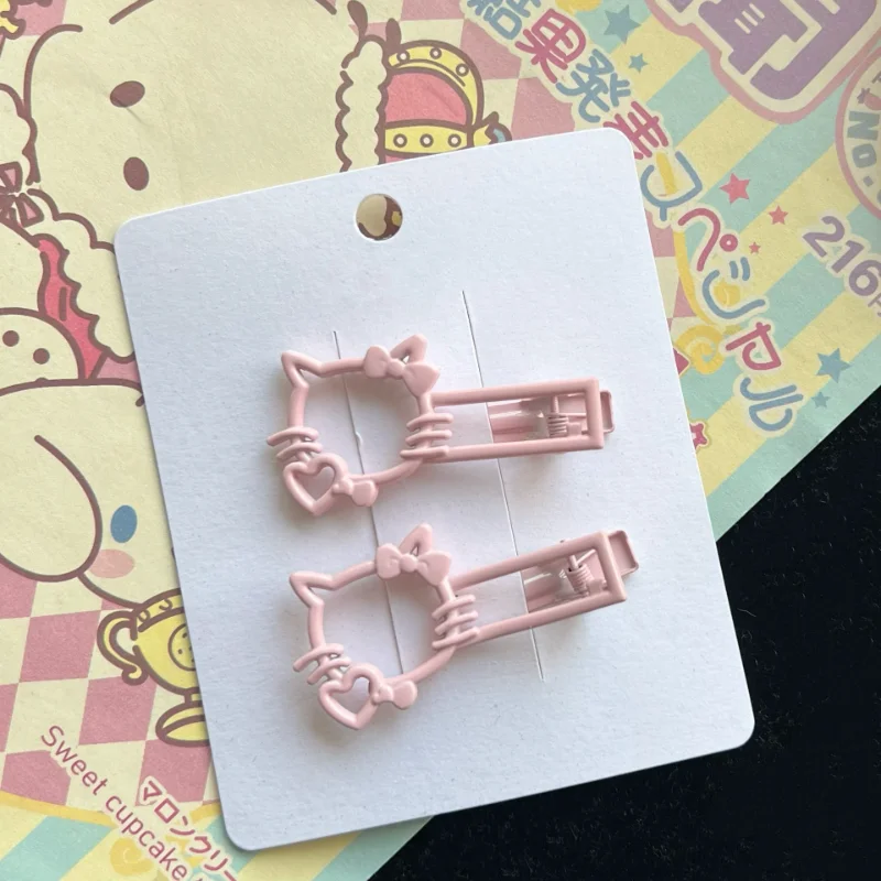 

Cute Hello Kitty Hair Clip Alloy Pink Clip Ins Peach Heart Girl Cartoon Kitten Sweet Hairpin Student Bangs Clip Hair Accessories