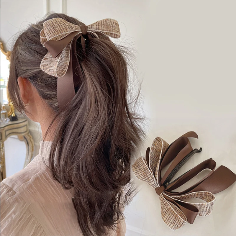 

Korean Bow Grab Clip Female Net Red Back Of The Head Spoon Hair Card High Ponytail Fixed Artifact Headdress Hair Clips