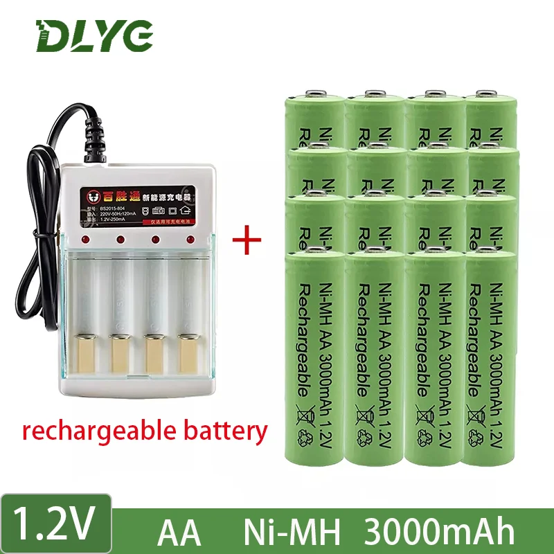 

1.2V NI MH AA Rechargeable Battery 3000mah for radio Kids Toy Camera Microphone Alarm Clock + Charger