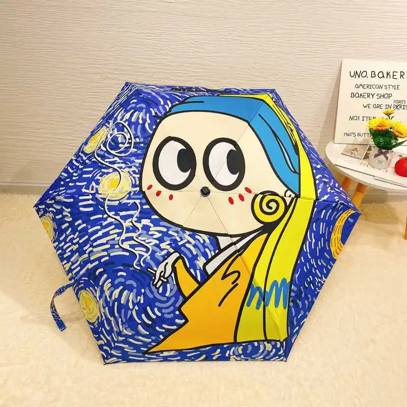 

Мультяшный автоматический солнцезащитный Зонт с черным покрытием для женщин, складной зонт от дождя