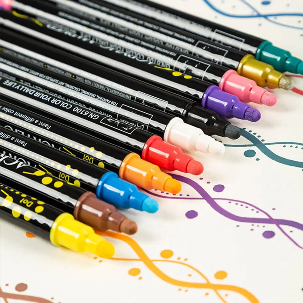 

12/24 Colors DIY Crafts Premium Rock Painting Quick Dry Acrylic Paint Pens Marker Pen Dual Tip Waterproof Markers