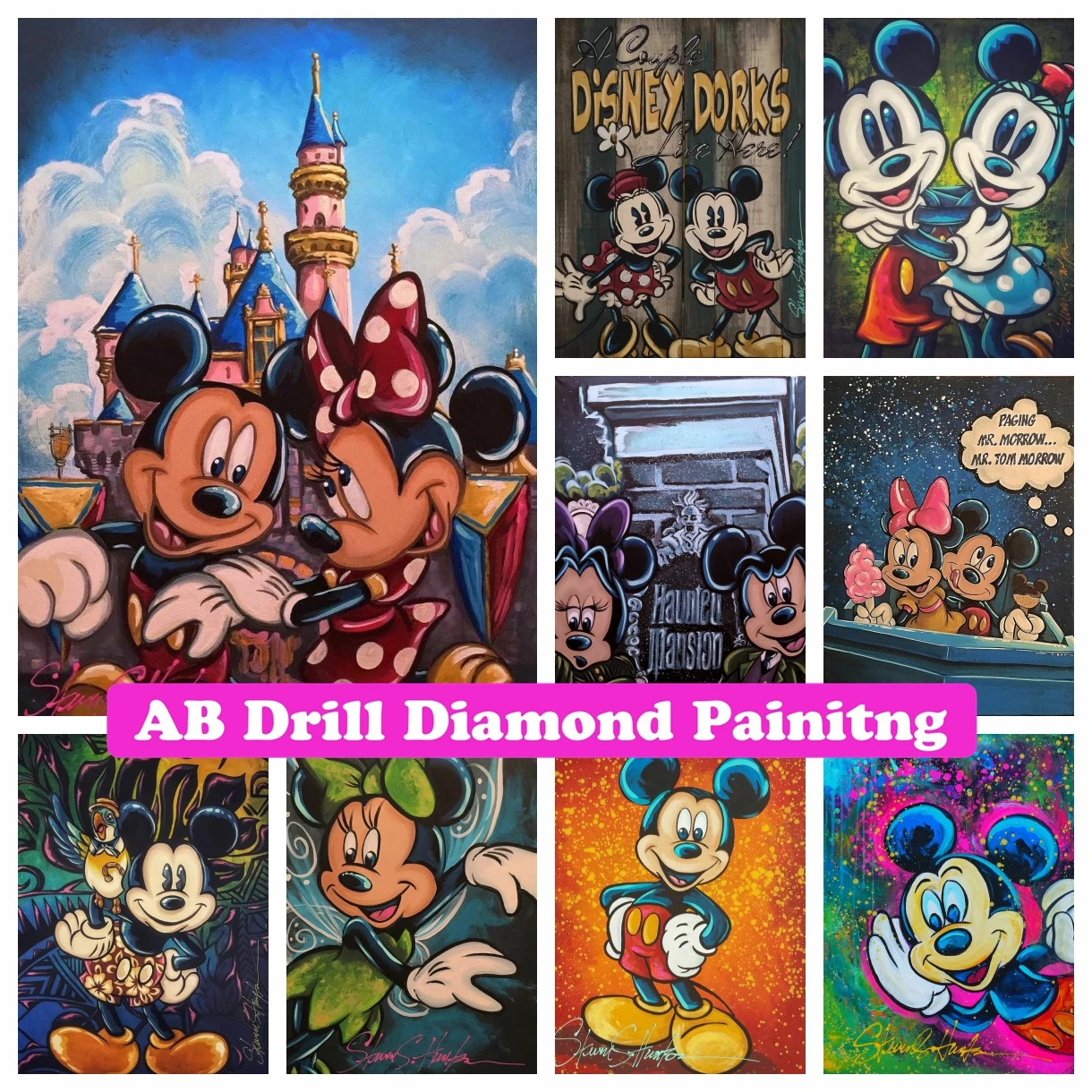 

Mickey and Minnie Mouse AB Drill Diamond Painting Disney Cartoon Pictures of Rhinestones Cross Stitch Home Decor Children's Gift