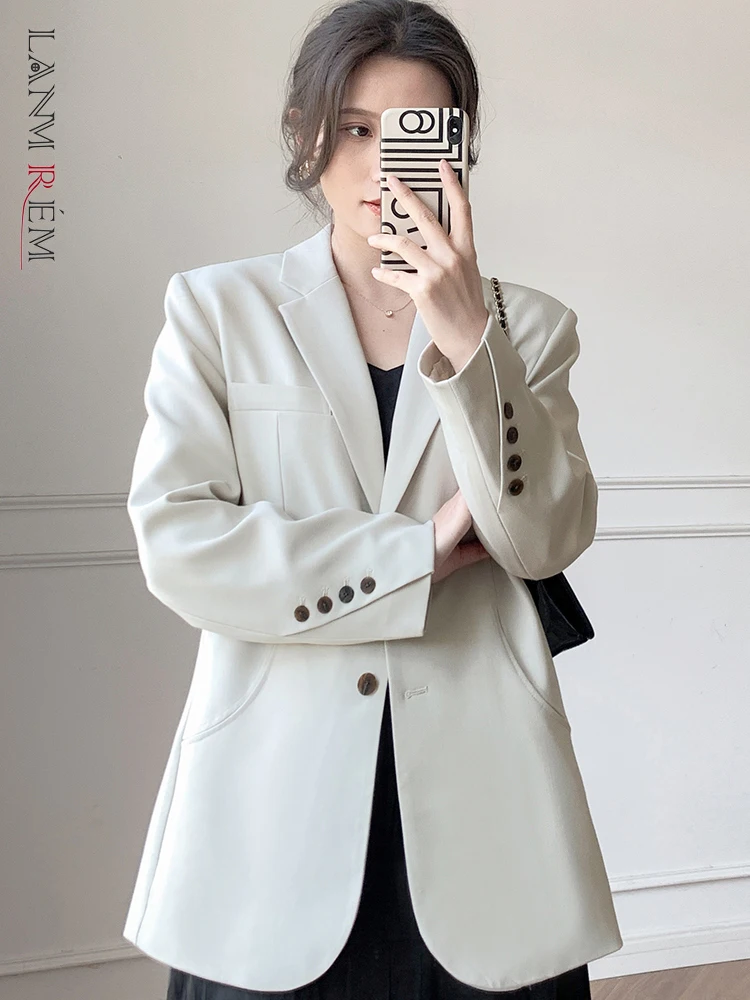 

LANMREM Creamy White Blazer Coat Women's 2022 Spring Autumn New Loose Minority Leisure Single Breasted Suit Top Female 2R1022