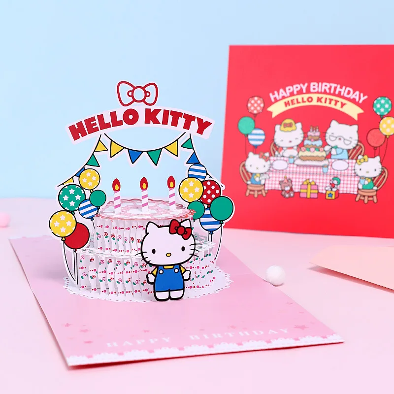 

Sanrio 3D Three-dimensional Small Card Kitty Cinnamoroll LittleTwinStars Cartoon Greeting Card Birthday Cake Blessing Message