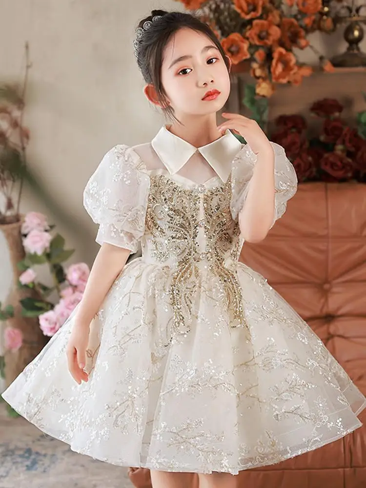 

New Young Girls Princess Dress Infant Girl Sequined Ball Gowns Child Luxury Pageant Birthday Wedding Formal Party Frocks Vestido