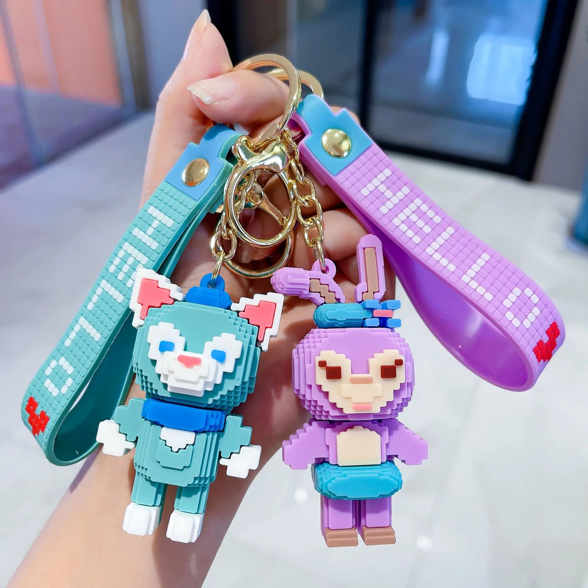 

Disney Model Silicone Diamond Statues Keychain Anime Figure LinaBell Duffy StellaLou ShellieMay Keyring Car Hanging Drop Pendant