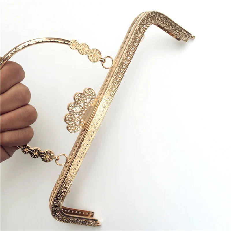 10pcs/lot 20.5 cm Antique Bronze golden crown Metal Purse Frame pure clasp bag handle for handle purse DIY bags accessory
