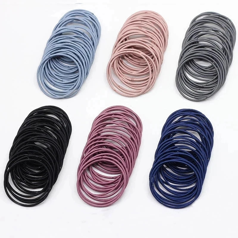 30/50/100Pcs Black Thick Snag Free Endless Hair Elastics Hairbands Ponytail Hair Ties Polyester Good Pon Elasticity Solid Color images - 6