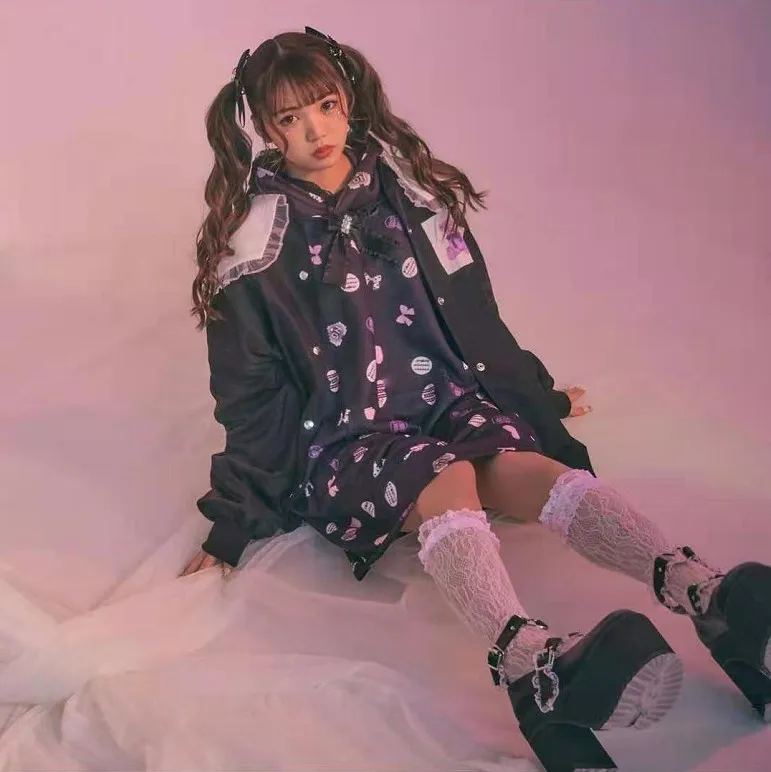 Lolita Jacquard Socks for Girls Lace Japanese Style Sweet Cute Stockings Women's Rojita Style Thigh High Socks