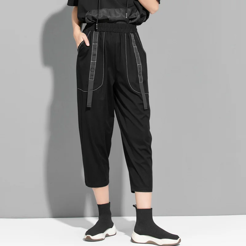 

SuperAen 2022 Summer Slim Irregular Casual Loose All Match Calf-Length Harem Pants Women