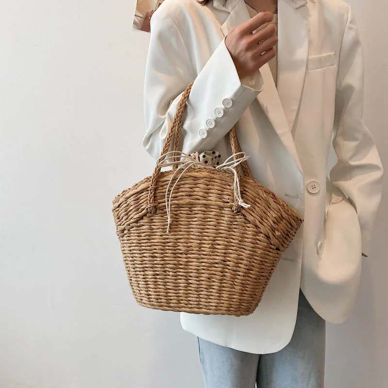 Rattan Basket Bags for Women Summer Bohemian Large Woven Straw Bags Handbags and Purse Big Travel Bali Beach Bag Shoulder Bag