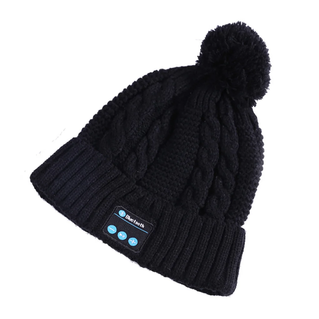 Беспроводная шапка bluetooth V5 0, смарт-микрофон, музыкальная гарнитура, наушники, зимняя шапка для спорта на открытом воздухе, Черная