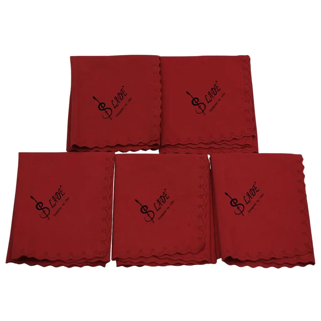 

5x Cleaning Wipe Cloth for Guitar Violin Instrument 25x25cm Red