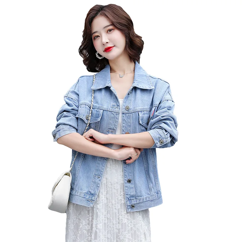 

Women's autumn and winter casual Denim Embroidered flowers jacket Women Coat