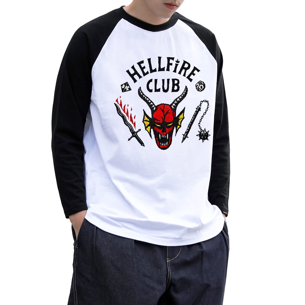 Fire Hell-Camiseta de manga larga para hombre y mujer, camisa de alto peso, 100% algodón, raglán, estampado, talla asiática, Unisex, cuello redondo, Cosplay