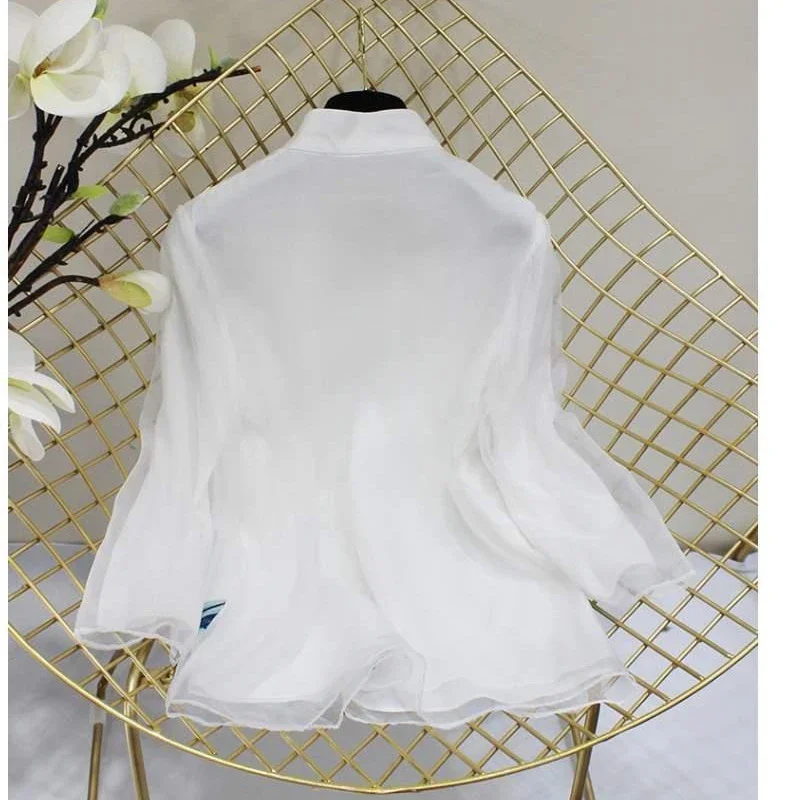 Женская рубашка с вышивкой журавля в стиле ретро