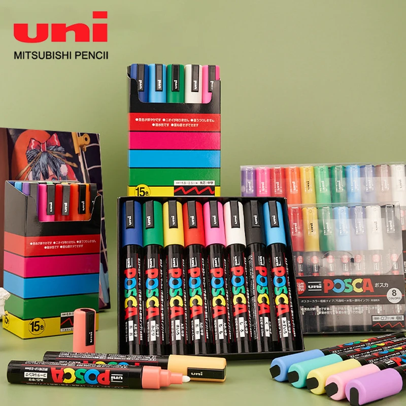 Uni Posca Graffiti Acrylic Paint Drawing Pen Set Poster Art Pen Ultra Fine Nib PC-3M PC-1M PC-5M Stationery Office Supplies