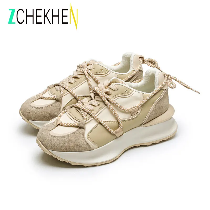 

Женские массивные кроссовки, замшевая обувь на плоской платформе, высокие кеды, модная повседневная обувь с круглым носком для весны и осени