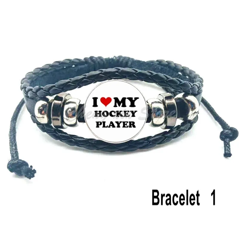 Модный кожаный многослойный браслет для хоккея Стик со стеклянной фотографией