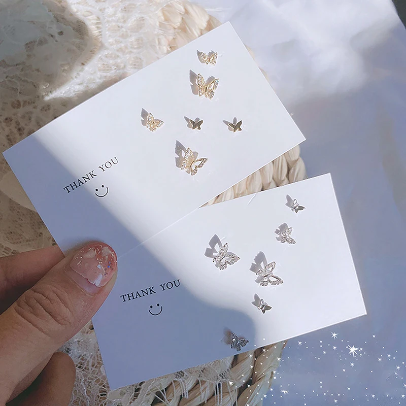 6 шт./компл. простой набор серег-гвоздиков с кристаллами для женщин серьги-бабочки