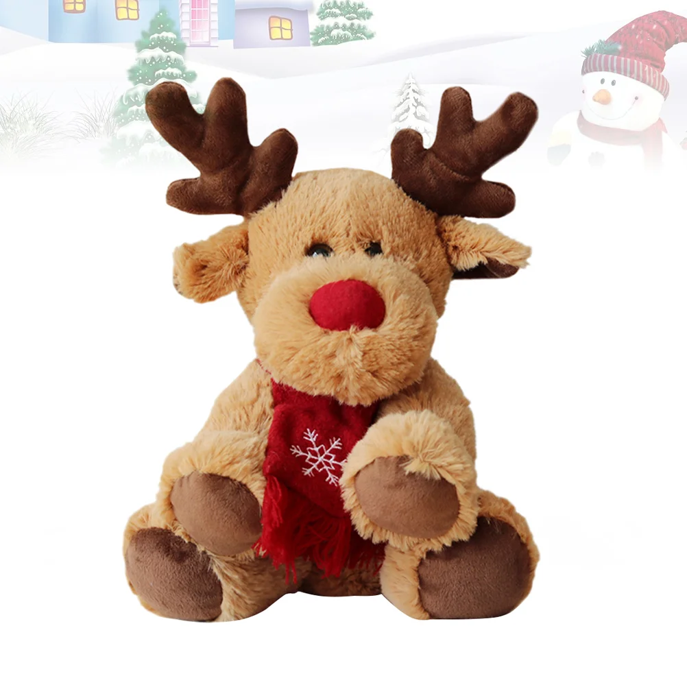 

29cm Reindeer Plush Toy With Red Scarfed Reindeer Toys Toy Adorable Xmas Deer Toy for Girls Kids Children (Light Brown)