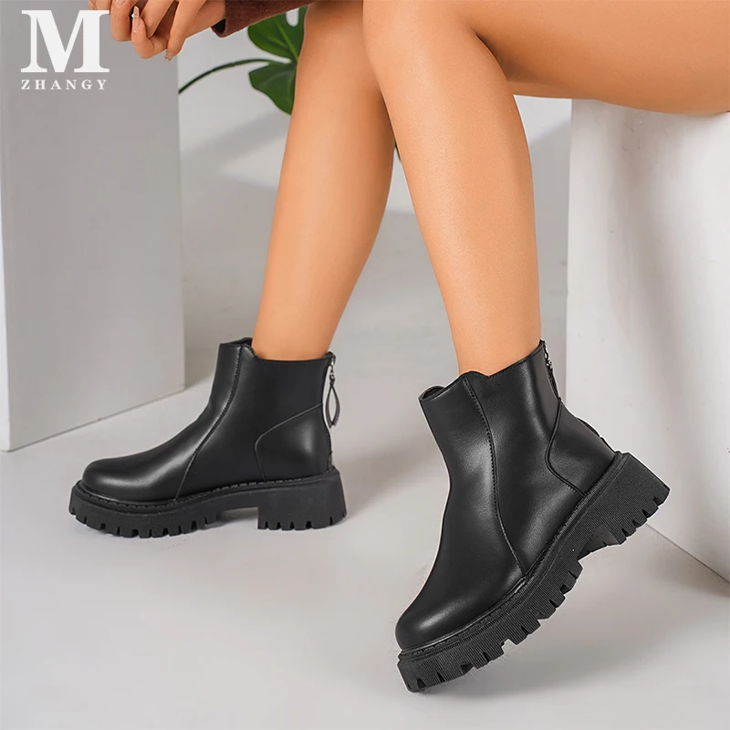 Женские ботильоны на платформе модная кожаная обувь среднем каблуке женские